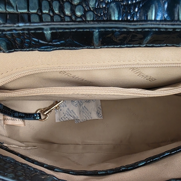 Brahmin Estelle Iridescent Teal Croc-Embossed Top-Handle Satchel - Picture 7 of 8